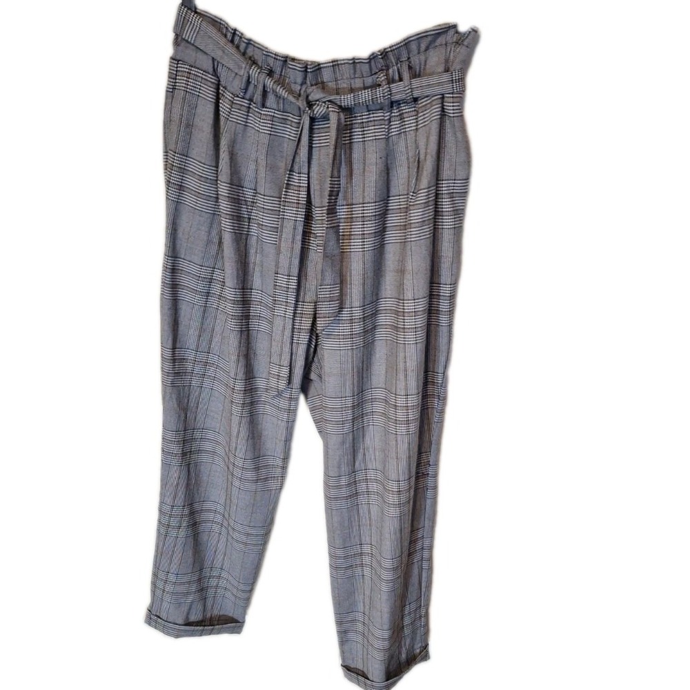 Wild Fable Women Pull on Pants Sz L Plaid Cuffed Elastic Pleated Waist # 173